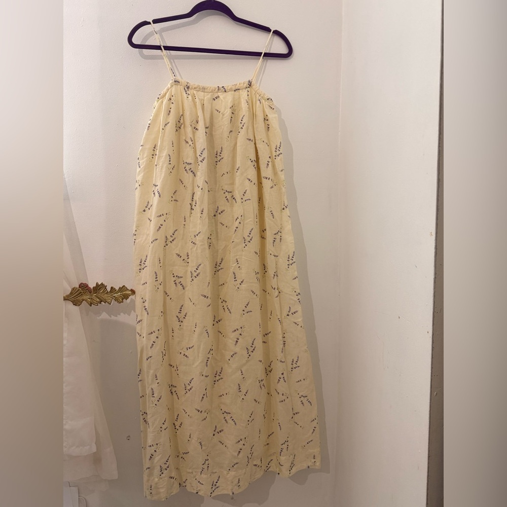 H&M Pale Yellow Floral Spaghetti-Strap Dress